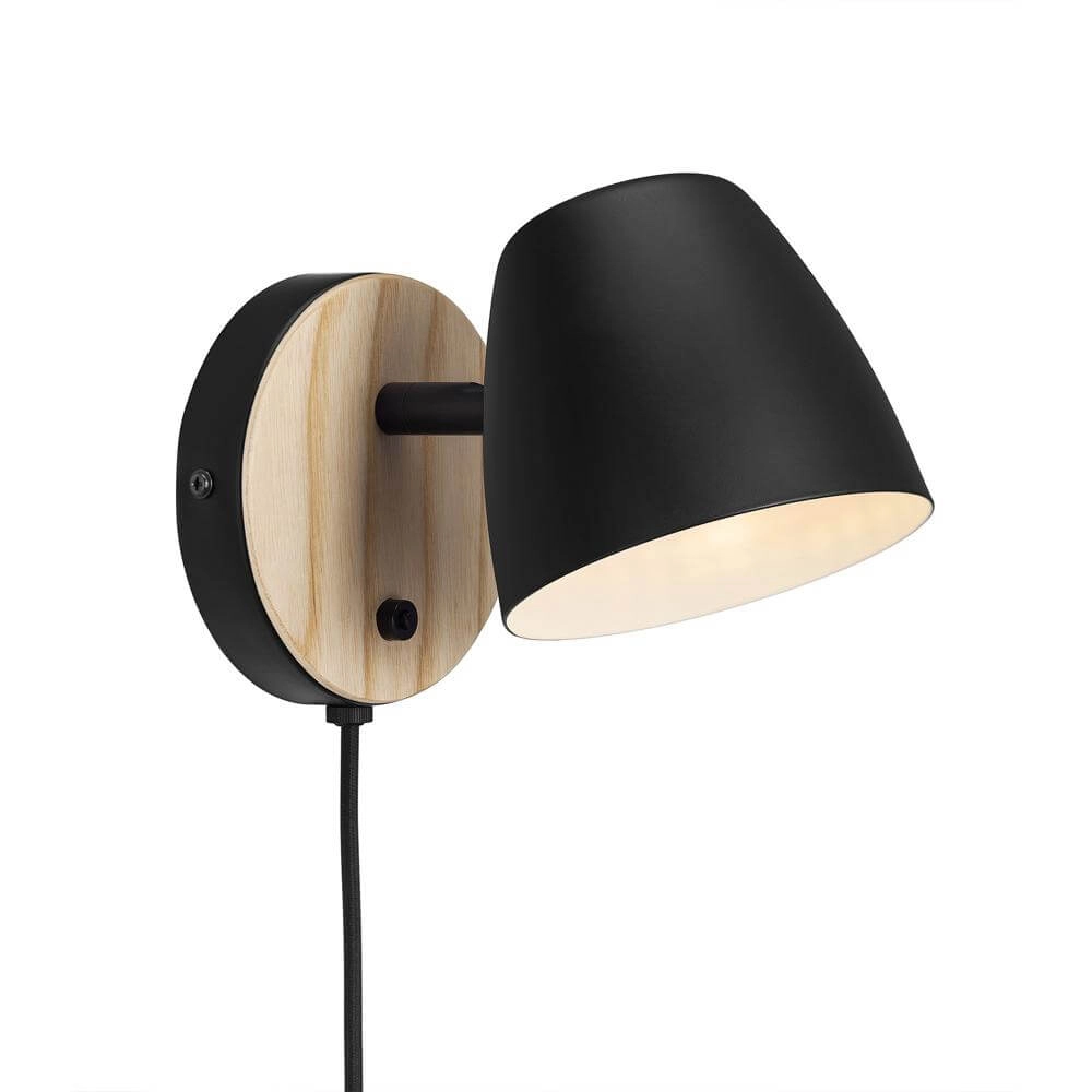 Applique Theo noir avec bois