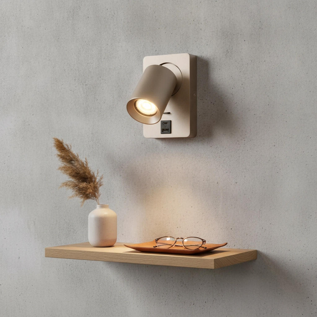 Lampe de chevet Megano USB champagne avec USB-A et USB-C