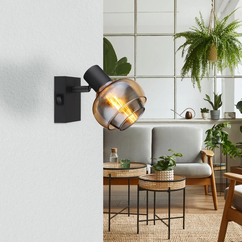 Applique murale noire Tokki Verre fumé ambré Globo 9007371452026