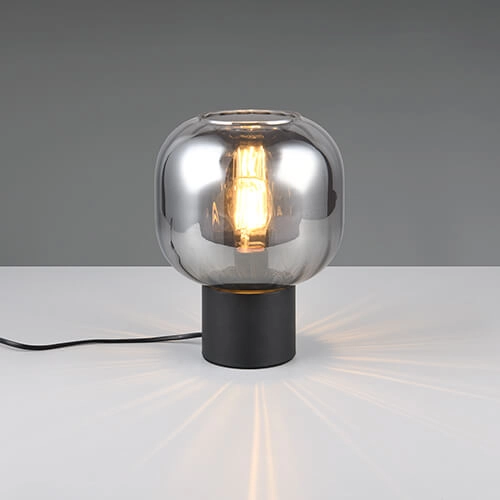 Lampe de table tendance Diva noir avec verre fumé
