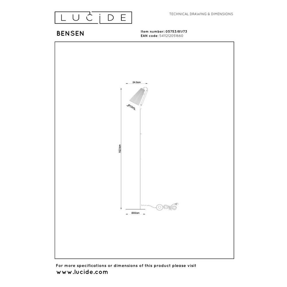 Lampe sur pied unique Bensen bois Lucide 5411212051660