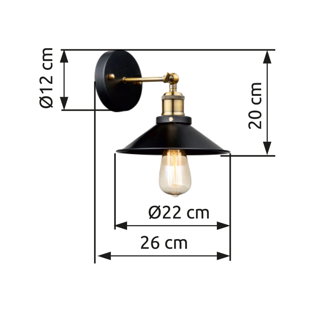 Lampe murale industrielle Lenius noir avec or Globo 9007371337194