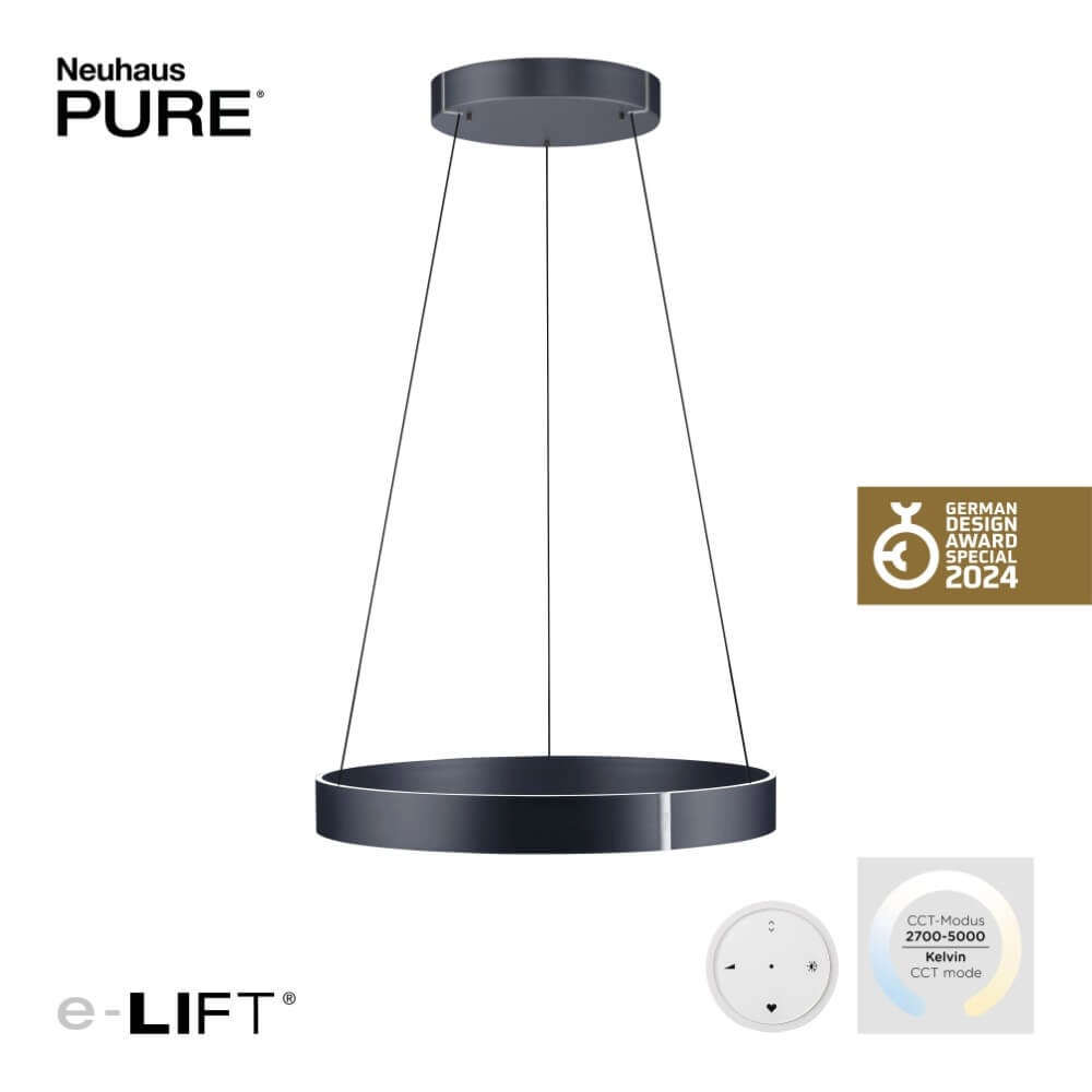 Lampe suspendue ronde Pure E-Clipse gris Ø 70cm Paul Neuhaus 4012248372340
