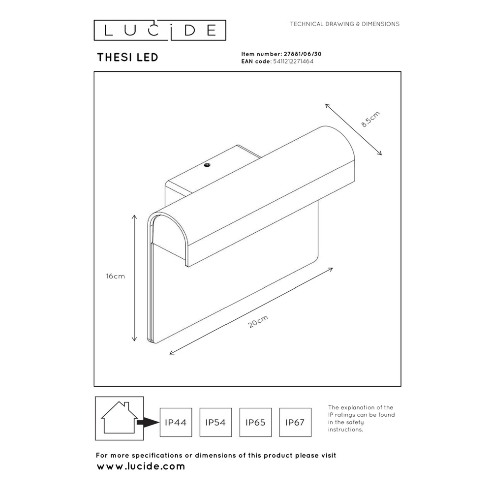 Lampe murale Thesi Led noir avec numéro de maison Lucide 5411212271464