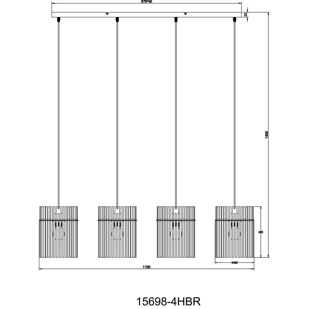 Suspension noire Gorley avec verre rouge 4 lumières Globo 9007371471966