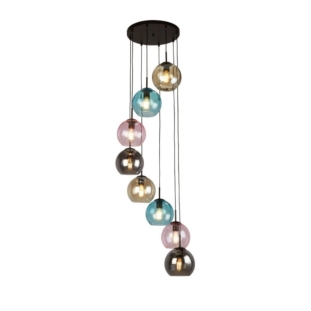 Lampe suspendue 8 lumières Mardi Gras II avec plusieurs couleurs de verre Searchlight 5053423243184