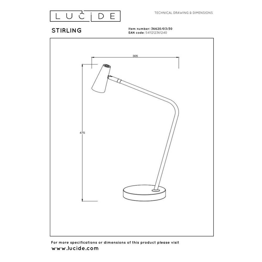 Lampe de table rechargeable Stirling Noir Lucide 5411212361240