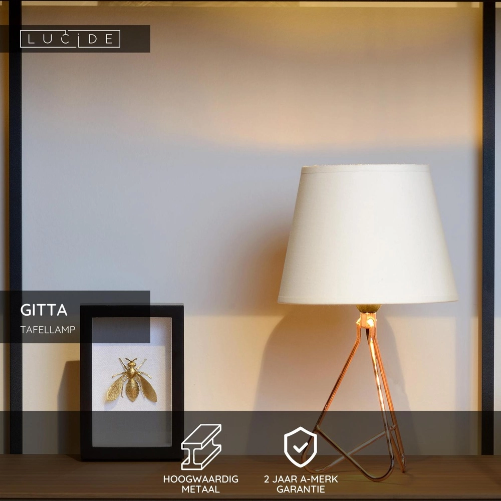 Lampe de table Gitta Cuivre avec un capuchon blanc Lucide 5411212470089