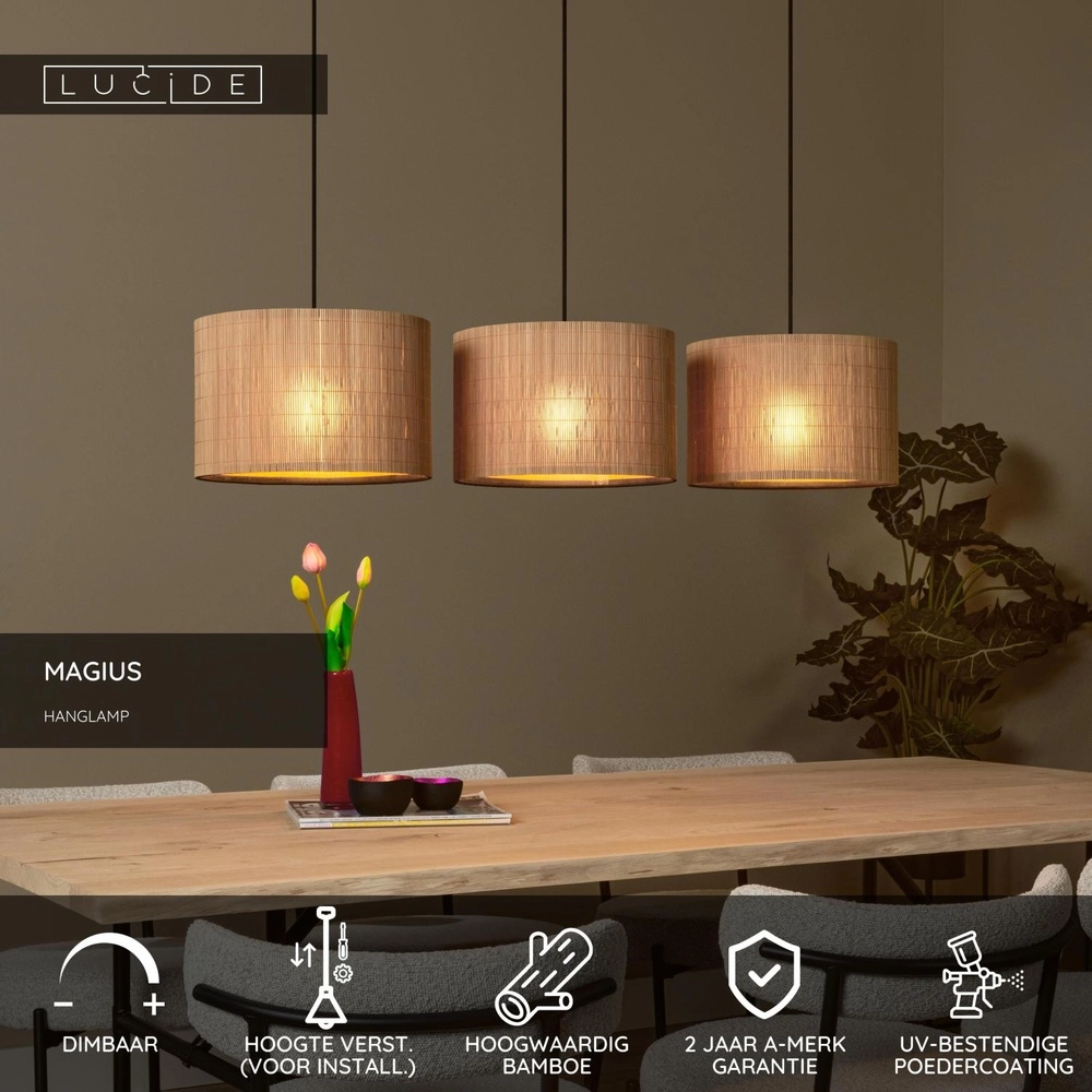 Lampe suspendue Magius Rotin à 3 lumières Lucide 5411212031693