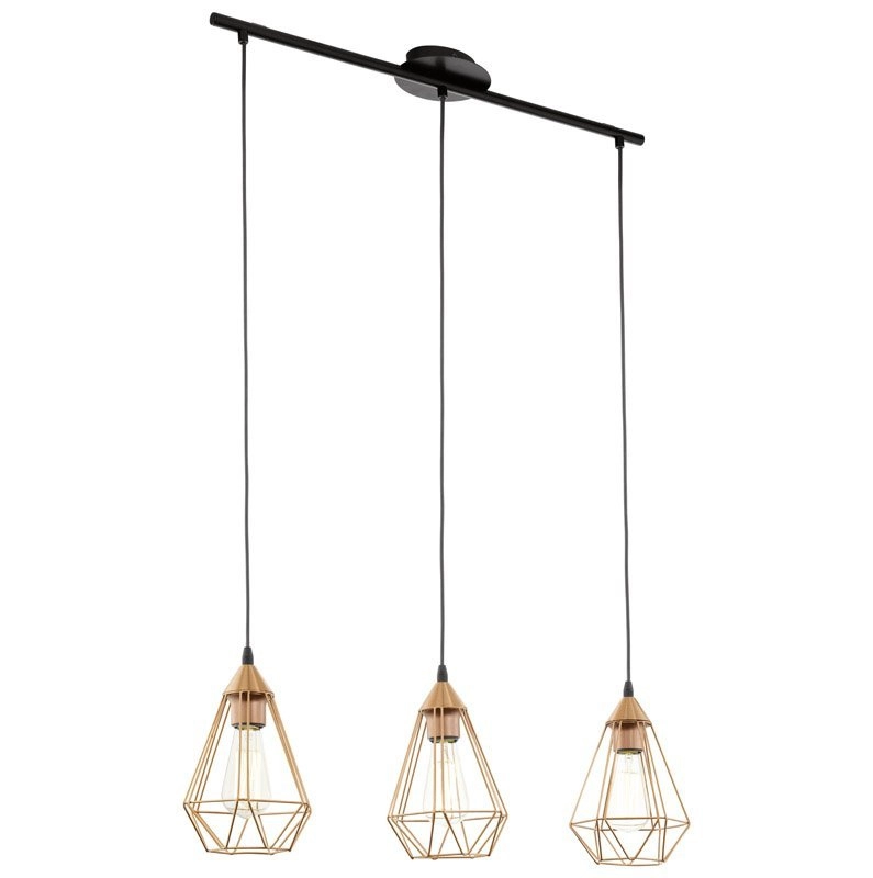 Lampe à suspension Tarbes Cuivre à 3 lumières avec noir Lampe à suspension Tarbes Cuivre à 3 lumières avec noir