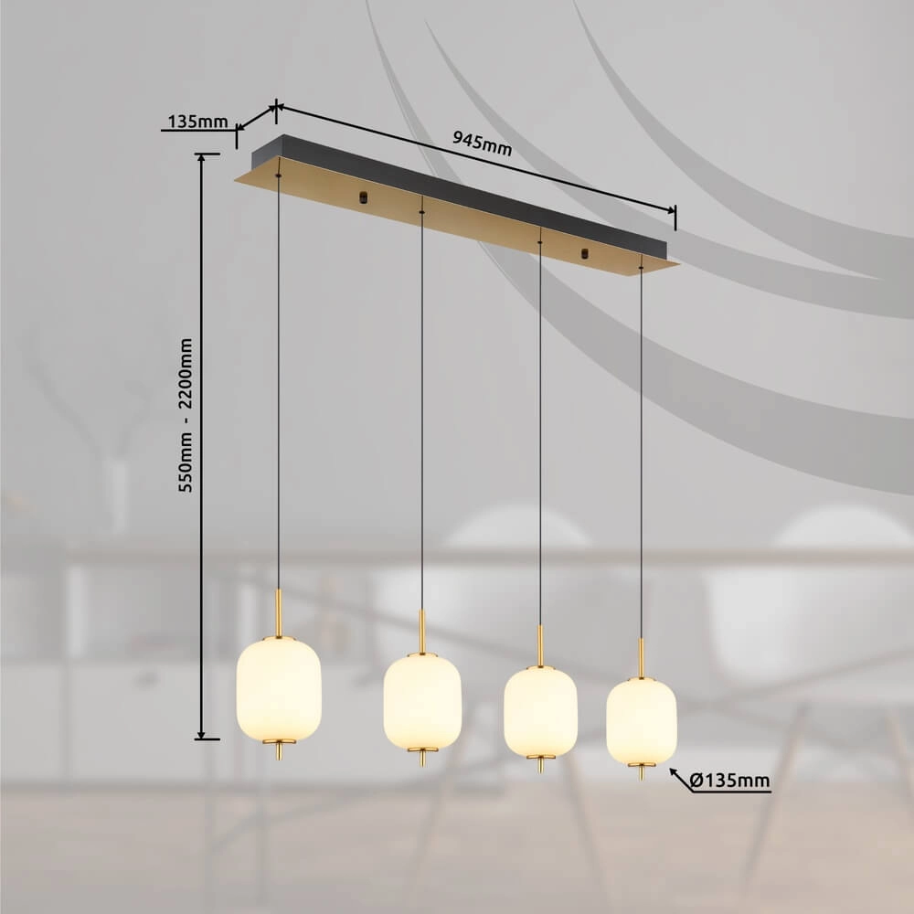 Suspension dorée Ewald Verre blanc à 4 lumières Globo 9007371449583