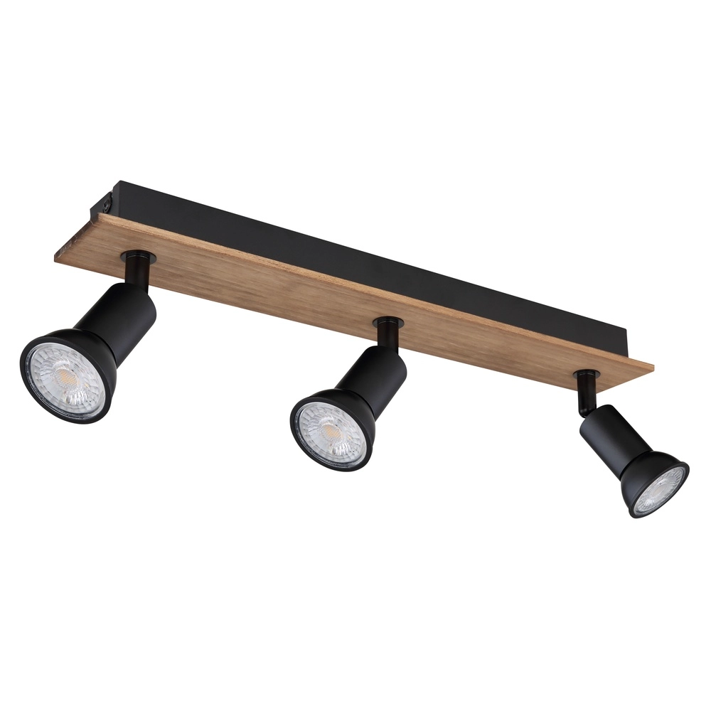 Projecteur de plafond Drew noir avec 3 lumières en bois Globo 9007371433780