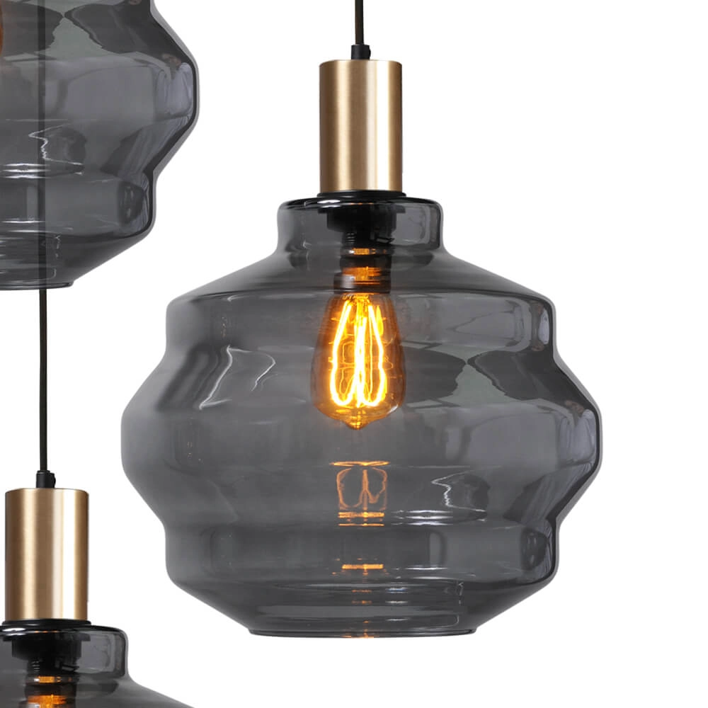 Suspension loft 3 lumières - or - Porto avec verres à fumée Ball - Ø 30cm Masterlight 8718121270753