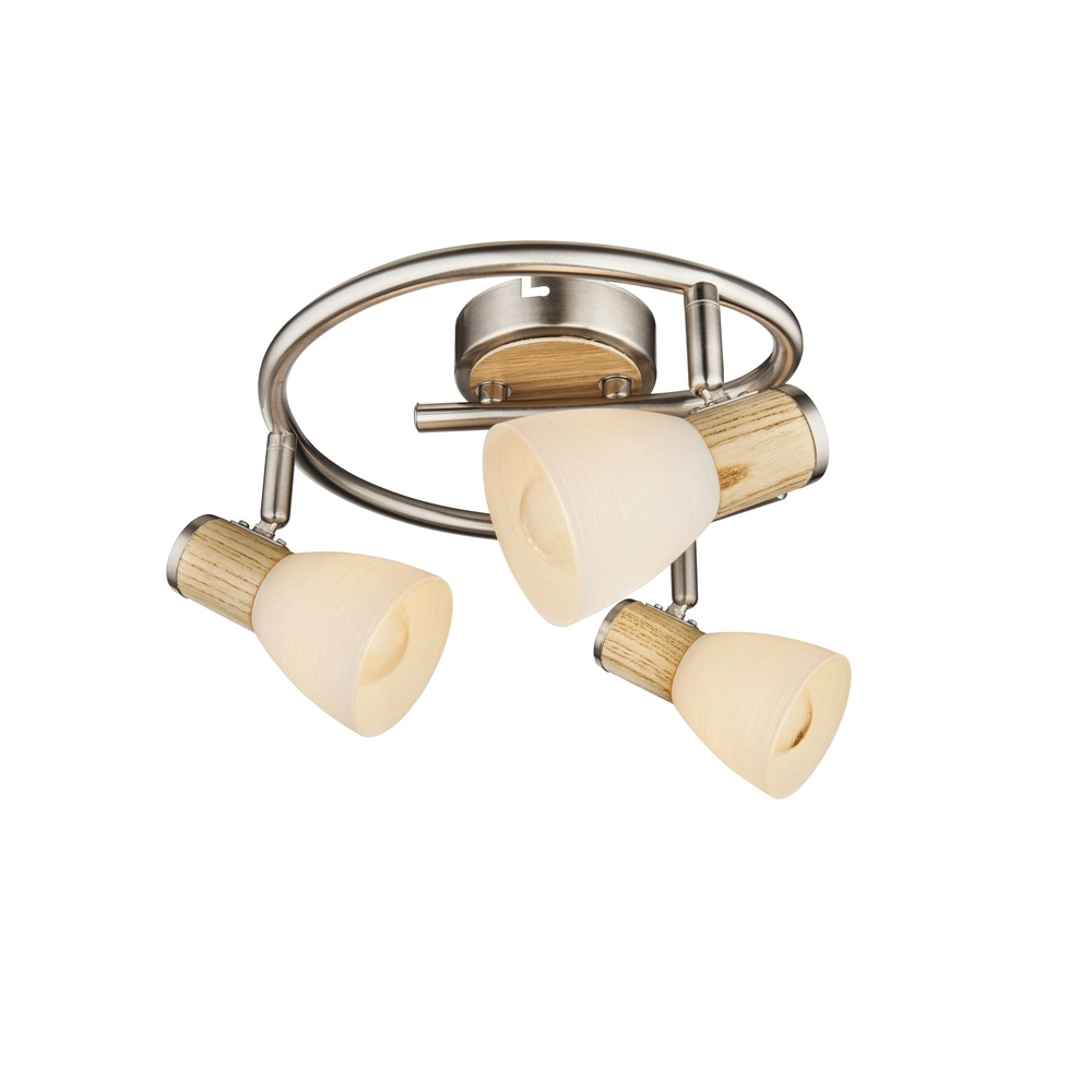 Lampe de plafond Gylfi Nickel avec 3 lampes en bois