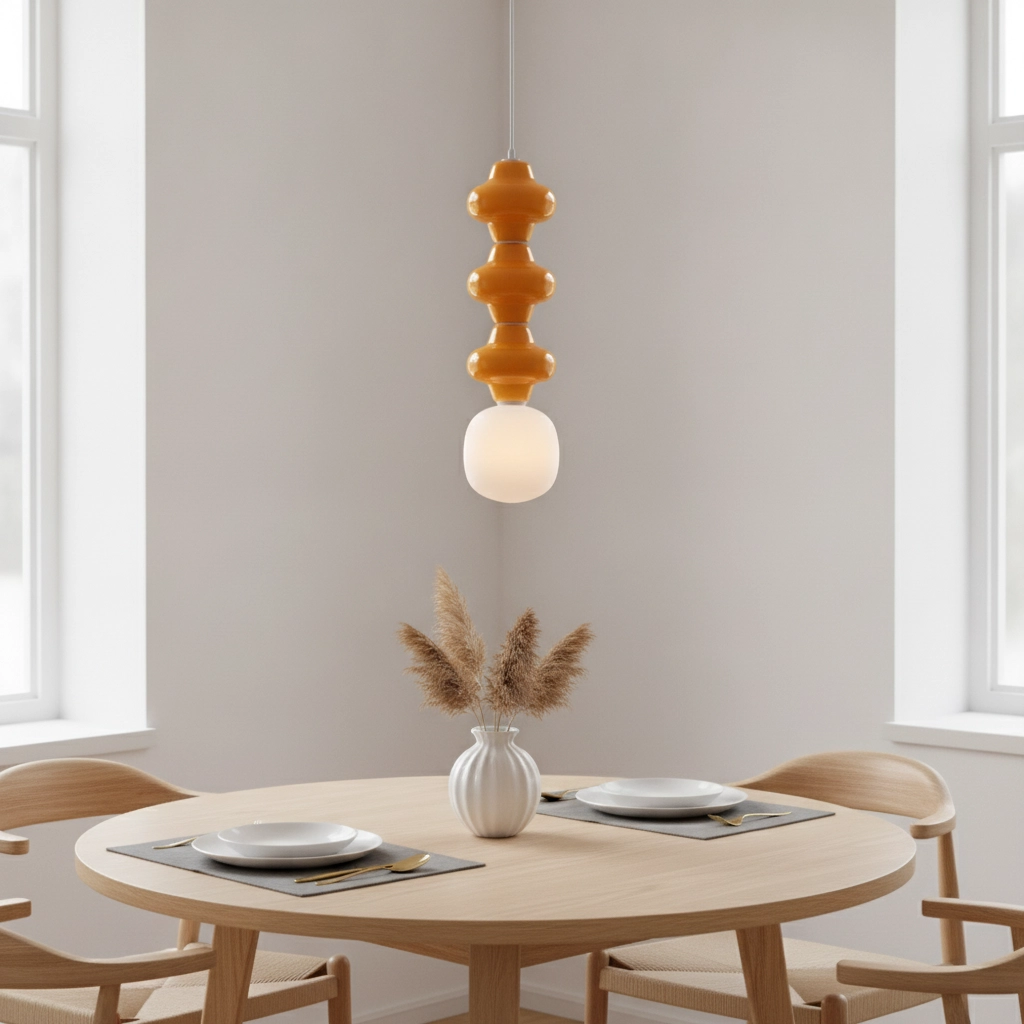 Suspension Clio L céramique orange avec verre blanc