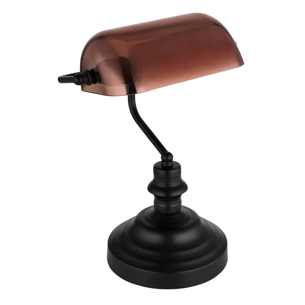 Lampe de bureau classique Antique noir avec verre brun Globo 9007371474141