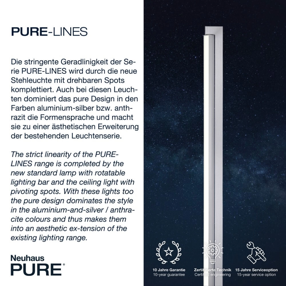Lampadaire Pure-Lines aluminium Paul Neuhaus 4012248366332