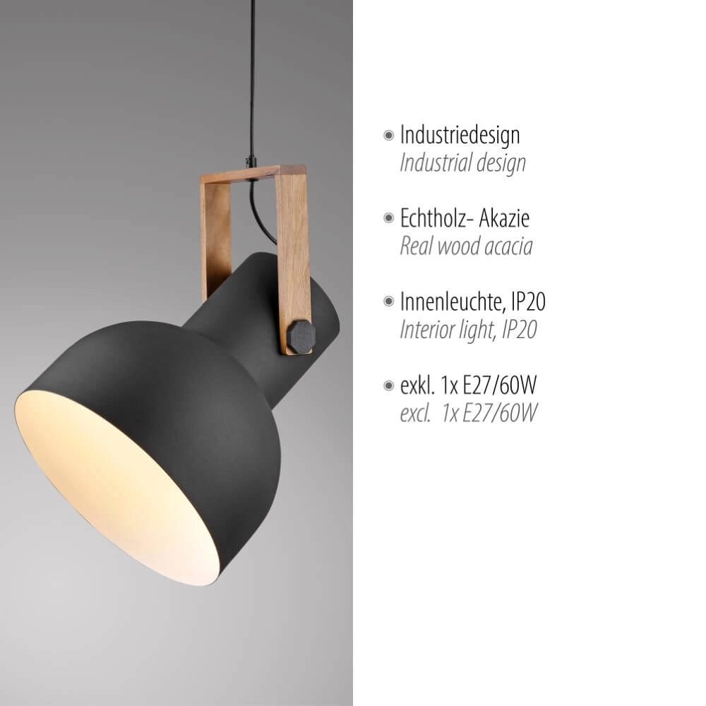 Lampe suspendue Cup 2.0 1 lumière noir Just Light 4043689000714