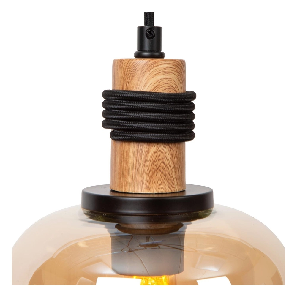 Lampe pendante à 3 lampes Ilona noir avec verre ambré Lucide 5411212452689