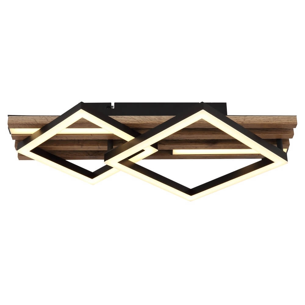 Plafonnier Obrien Noir avec bois 2-lightest Globo 9007371512300