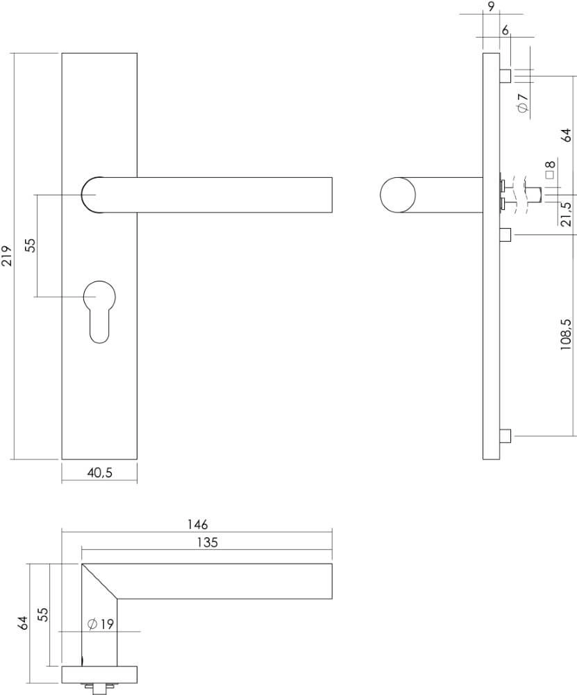 Poignée Hoek 90 PC rectangulaire 55mm acier inoxydable Intersteel 8714186186978