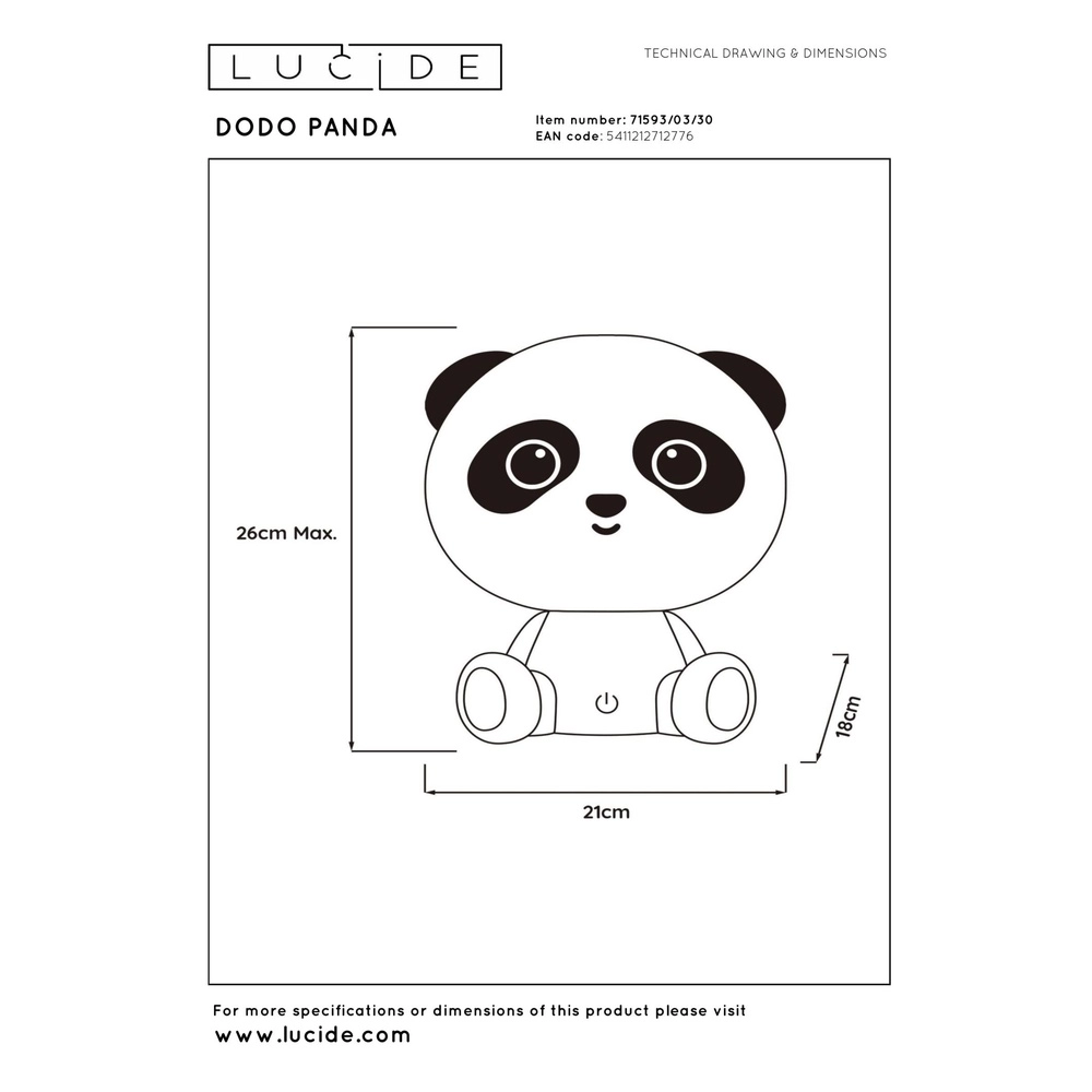 Veilleuse Dodo Panda Salle des enfants noire Lucide 5411212712776