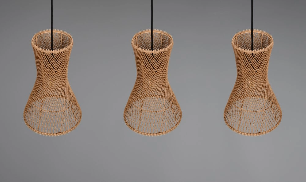 Suspension 3 lumières Bijou noir avec rotin Trio 4017807637298