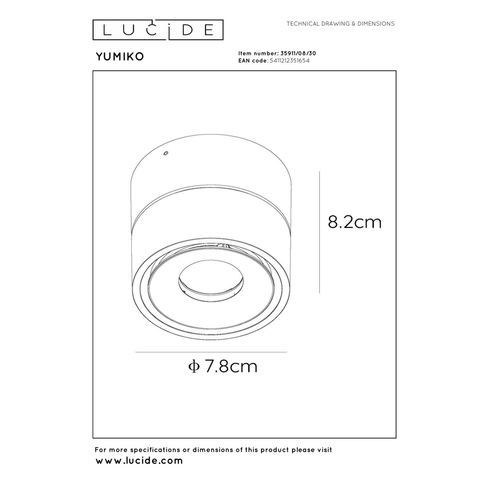 Projecteur de plafond Yumiko Noir simple Lucide 5411212351654