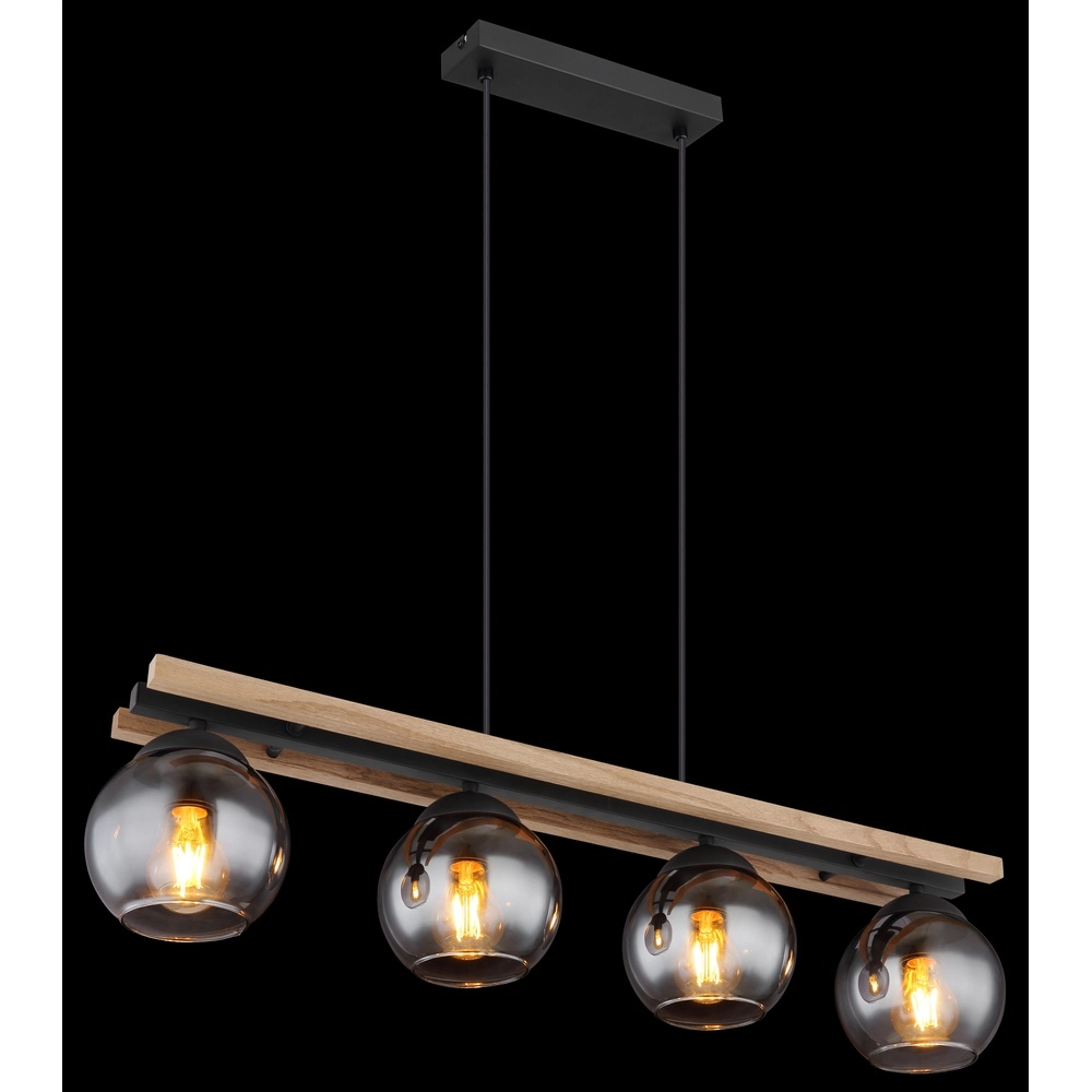 Lampe suspendue à 4 lumières Conni noir avec bois Globo 9007371451739