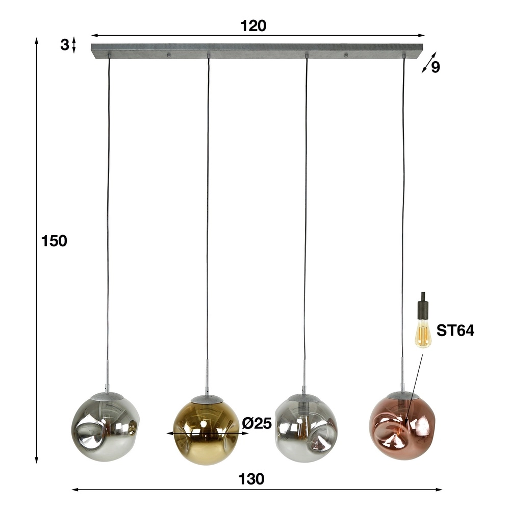 Lampe suspendue en verre Stellar 4 lumières - Ø 25cm Lyora 8716803511668