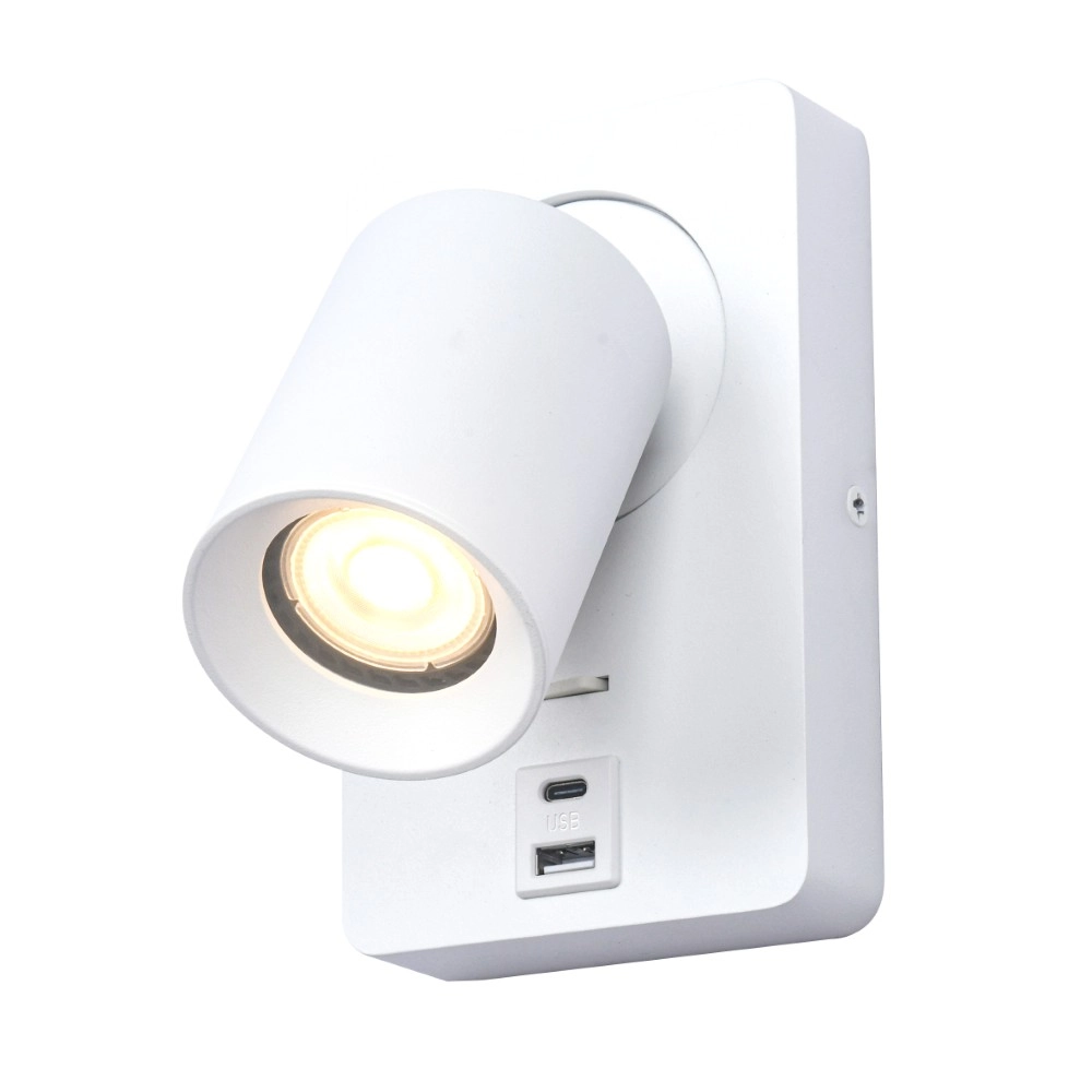 Lampe de chevet Megano USB blanc avec USB-A et USB-C