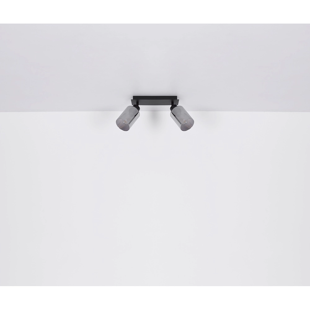 Lampe de plafond Hadera Noir à deux lumières avec verre fumé Globo 9007371440214