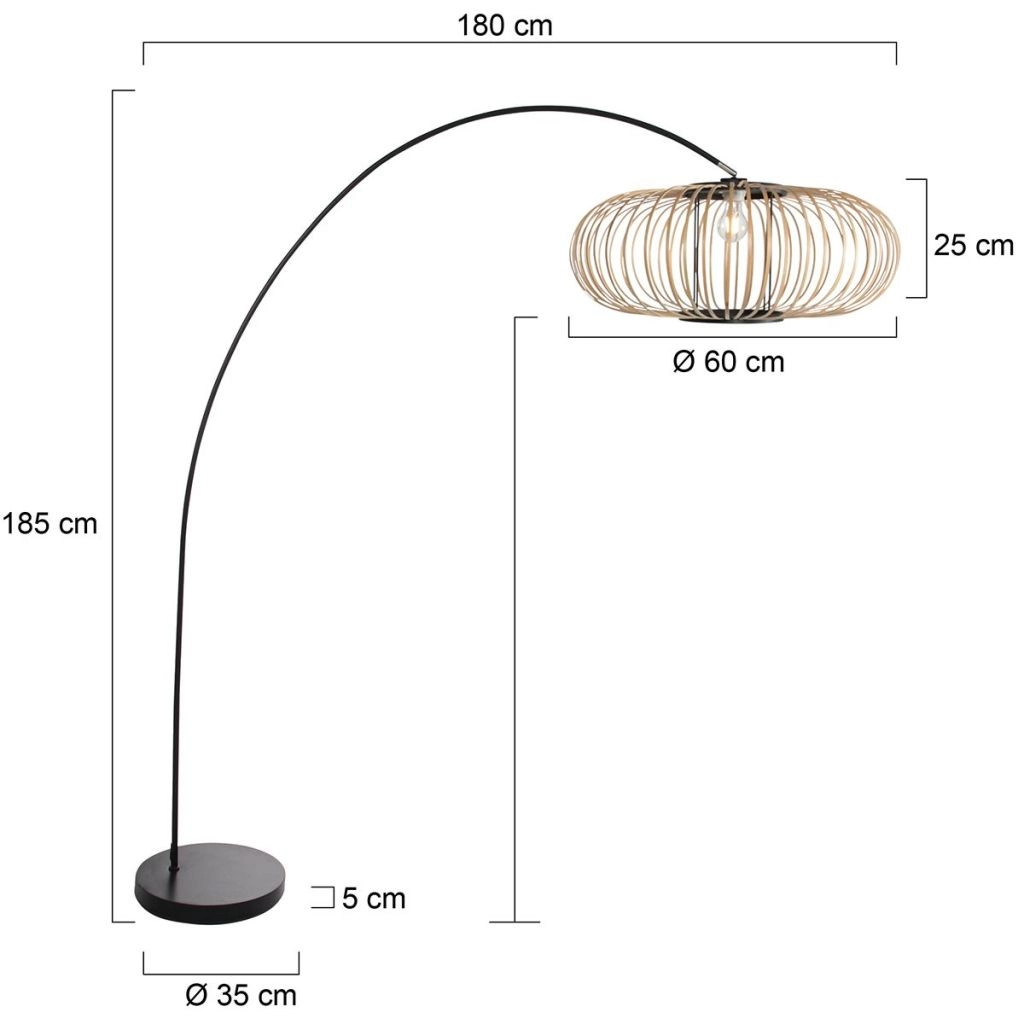 Noir de lampe à arc Solva avec une teinte en bambou Ø60 cm Steinhauer 8712746182620