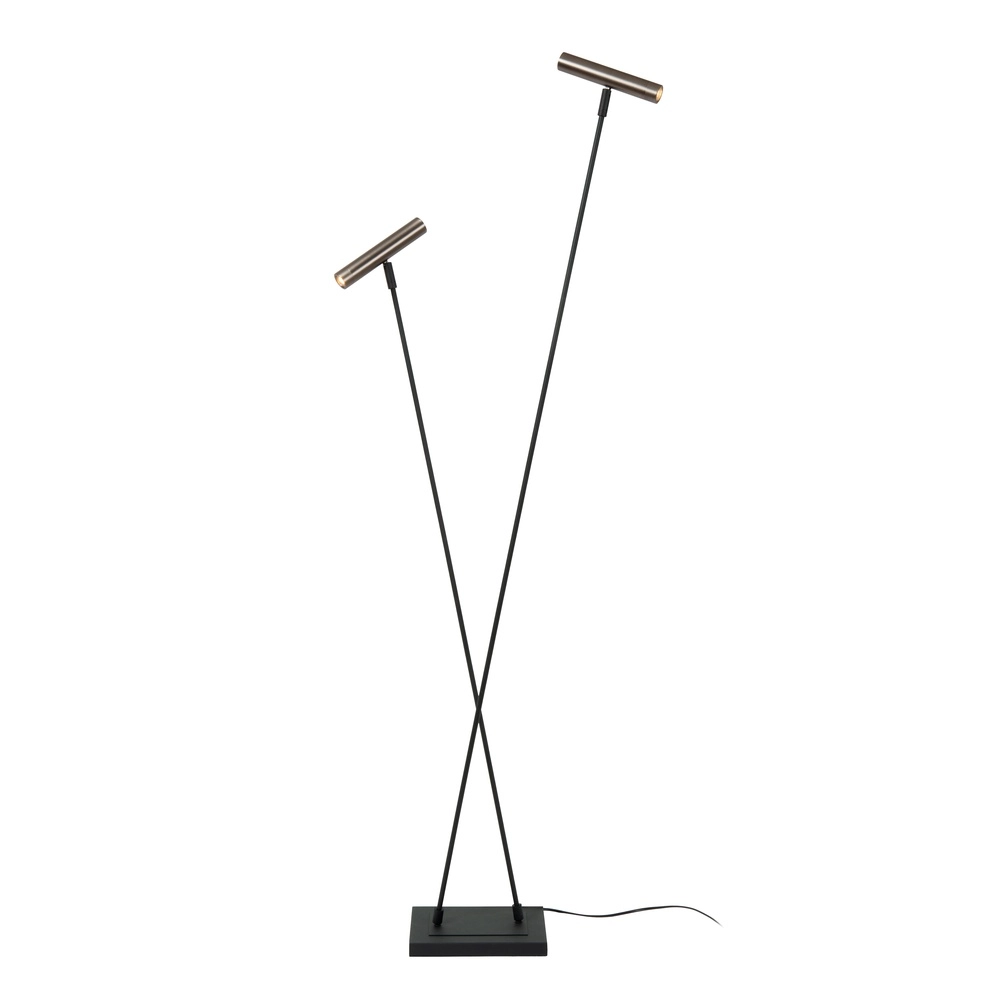 Lampe sur pied à deux lumières Duarte noir avec gris métal
