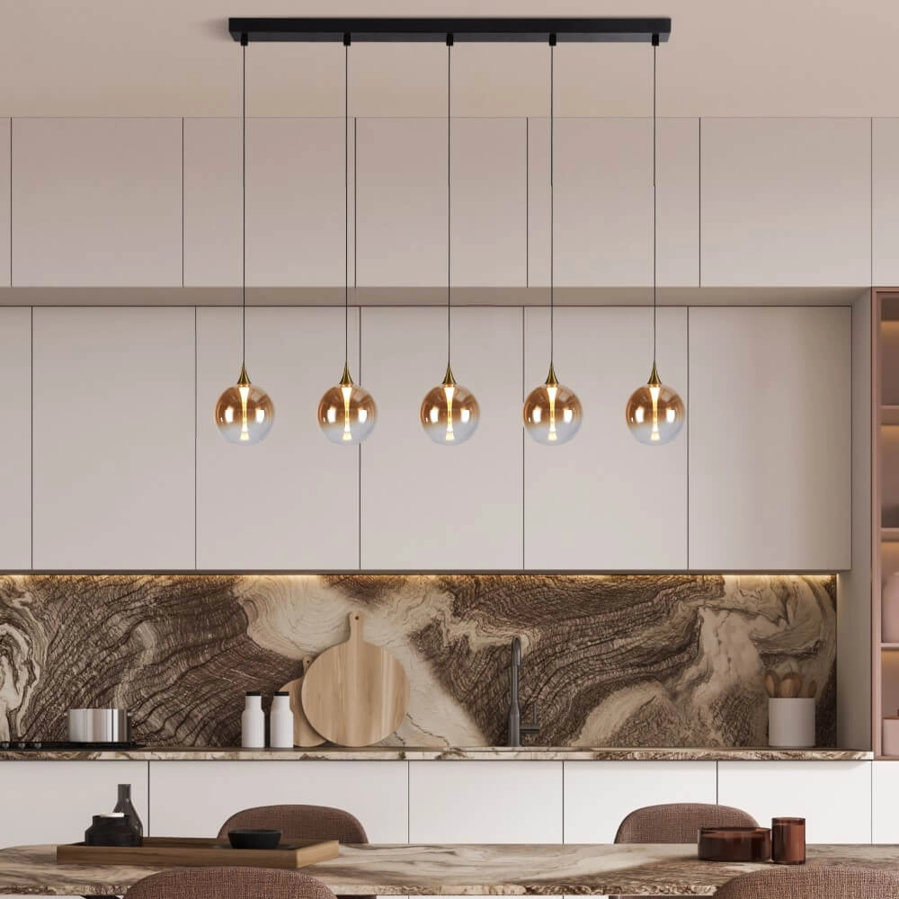 Suspension 5 lumières Alchemy Verre ambré Searchlight 5053423273846