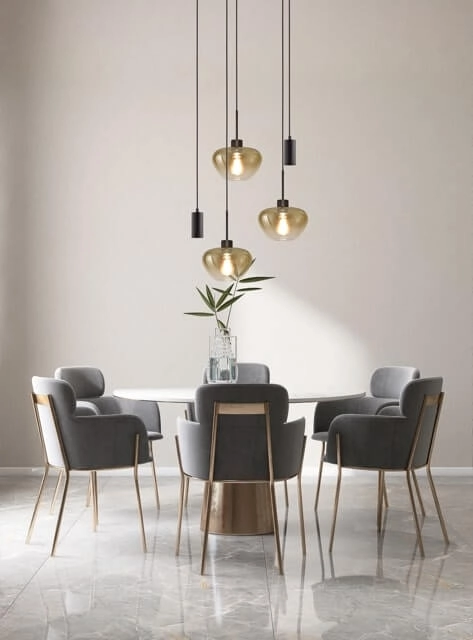 Suspension 5 lumières Genua noir avec 2x verre doré Ø 24cm et 2x pendentif Masterlight 8718121357157