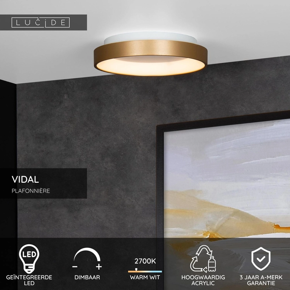 Éclairage de plafond Vidal Ø 28cm d’or Lucide 5411212460820