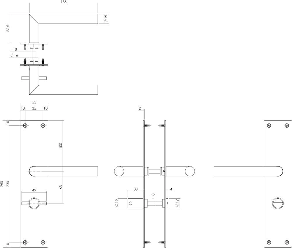 Poignée de porte étanche Jura Fermeture WC 63/8 noir Intersteel 8714186489628