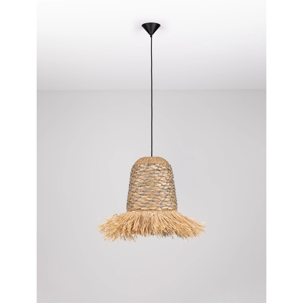Lampe en paille Sorello bleu avec marron Lampe en paille Sorello bleu avec marron