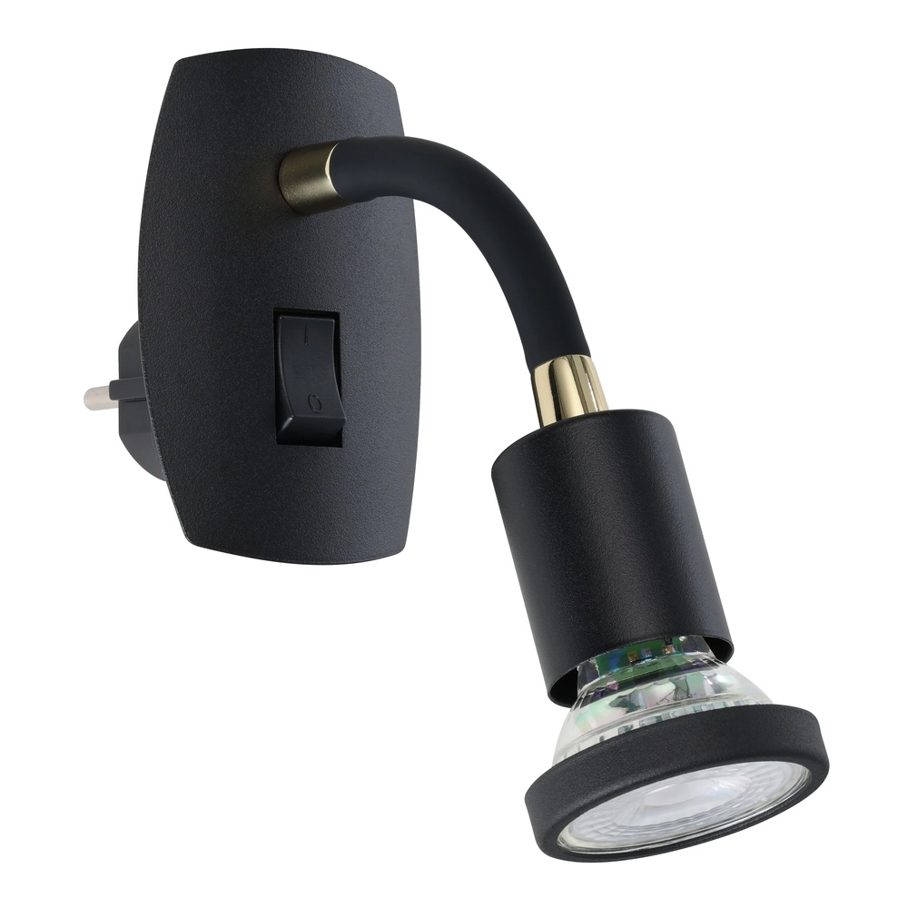 Lampe murale à prise Parrini Interrupteur - flexible - noir/laiton Eglo 9002759316457