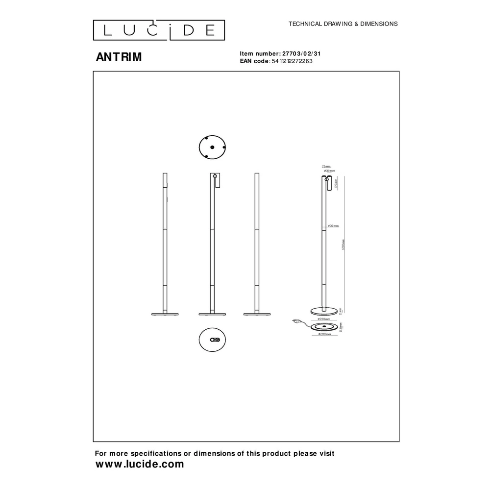 Lampe de lecture rechargeable Antrim IP54 blanc Lucide 5411212272263