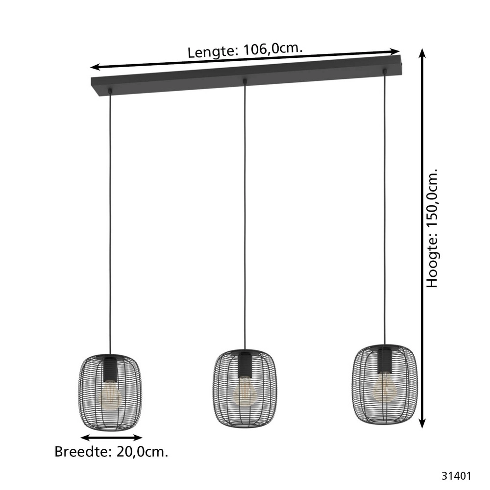 Lampe à fil à 3 lumières Derwen 3x E27 - Ø20cm - noir Eglo 9002759314019