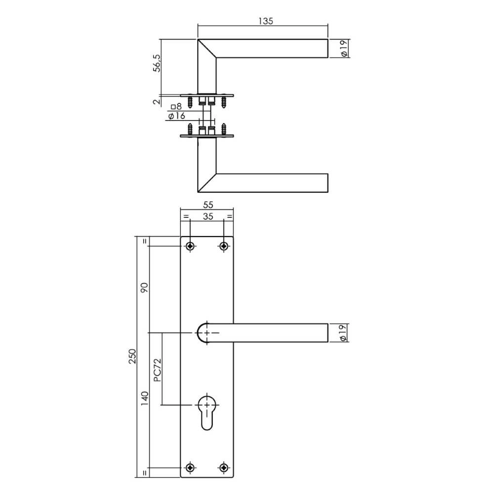 Poignée de porte étanche Jura Trou de cylindre 72mm noir Intersteel 8714186489611