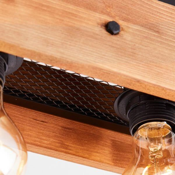 Plafonnier Calandra 4 lumières noir avec bois marron Brilliant 4004353394447