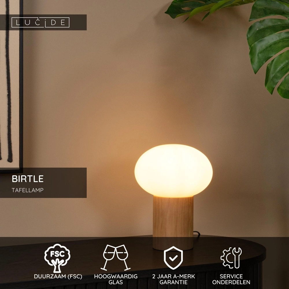 Lampe de table scandinave Birtle Bois clair avec blanc Lucide 5411212051714