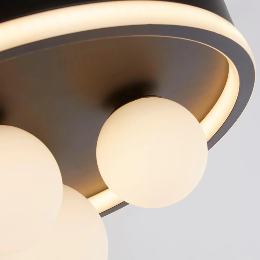 Plafonnier Trident noir avec sphères blanches Searchlight 5053423274362