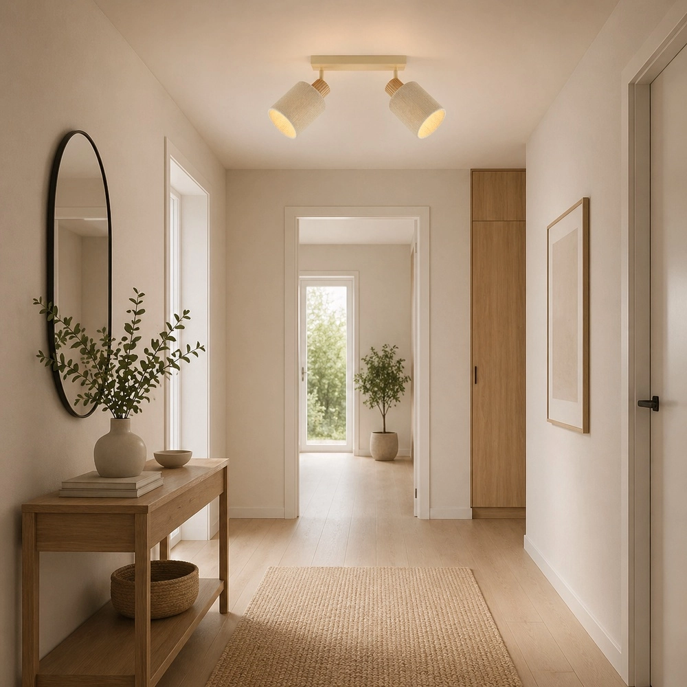 Lampe de plafond Arlo brun sable avec deux lumières en bois Brilliant 4004353477041