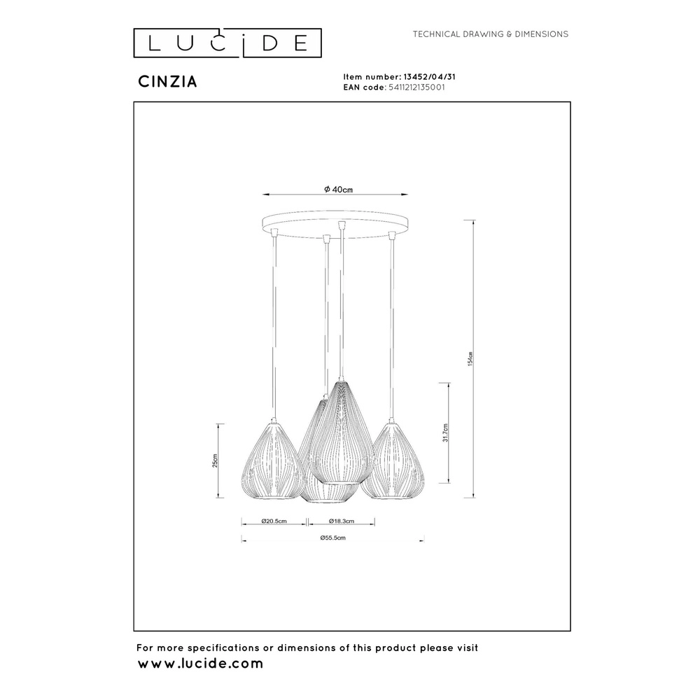 Lampe pendante de conception Cinzia blanc Ø 55,5cm Lucide 5411212135001