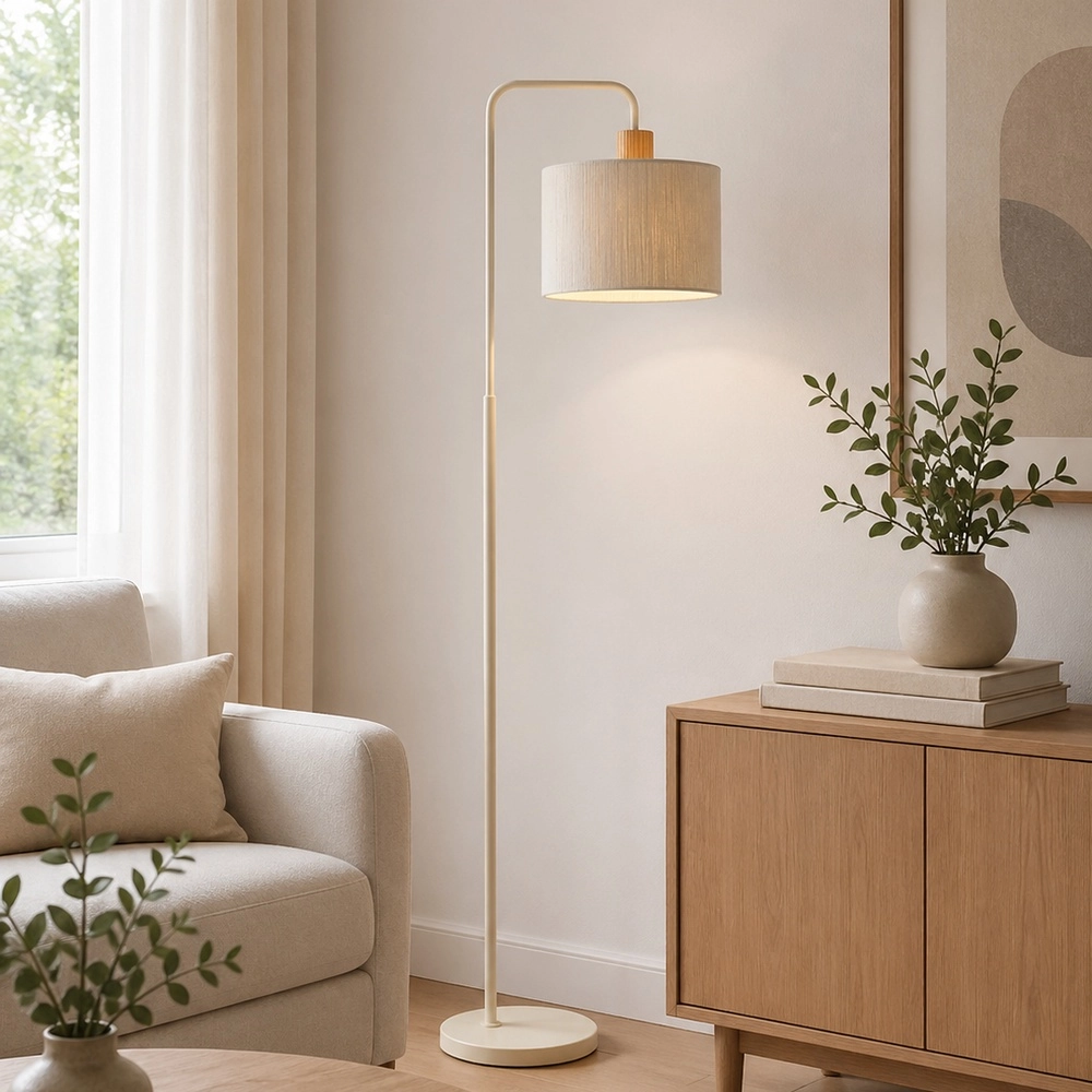Lampe sur pied Japandi Arlo brun sable avec du bois Brilliant 4004353477072