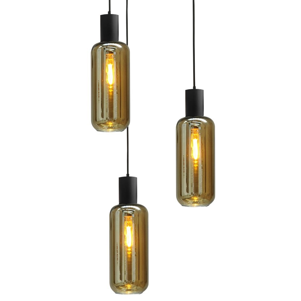 Lampe suspendue Bounty 3 lumières noir avec verre fumé Masterlight 8718121247847